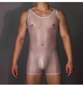 Feeetmoi - Men's Shiny Sheer Bodysuit (White)